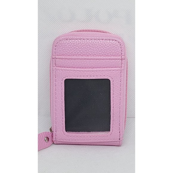 Pink Leather Mini Credit Card Case Card Slot Card Holder Wallet with ID Window - Picture 15 of 16